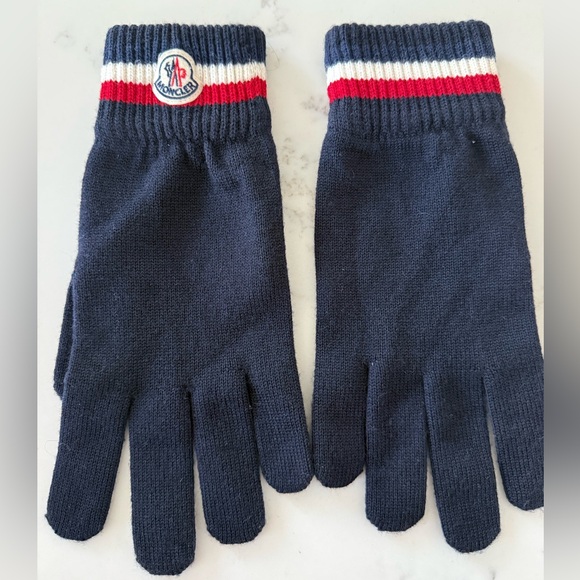 AUTH Moncler Logo Patch Striped Wool Gloves Size L Made In Italy